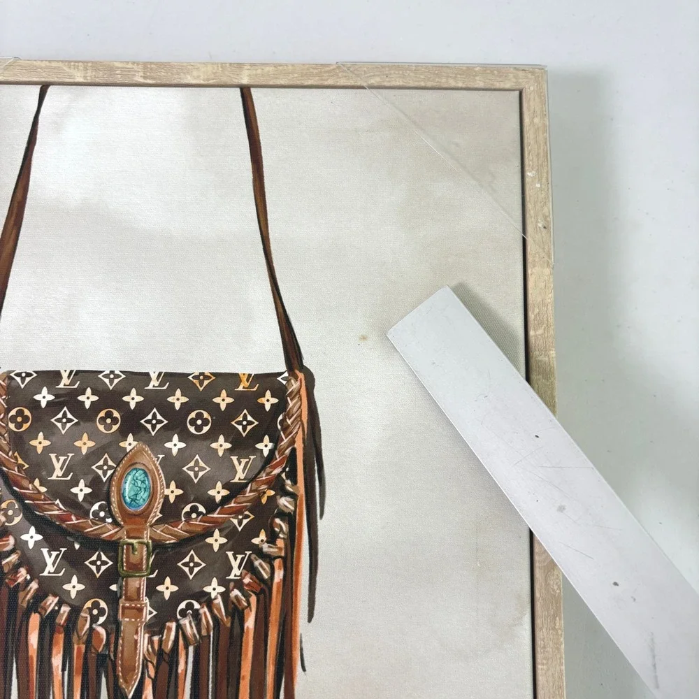 Framed Canvas Wall Art 14 x 11 Brown Boho Fringe Bag Decor Western Boho